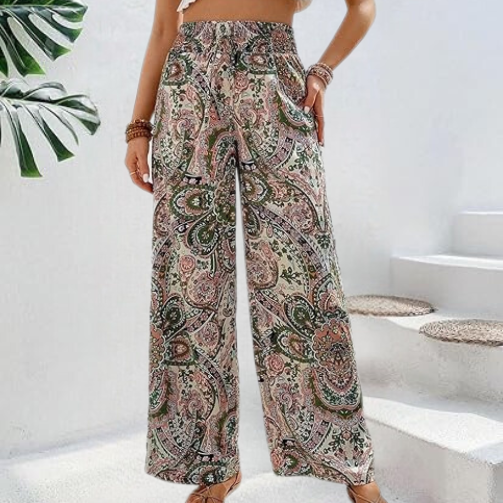 Reina - Zomerse Boho Wijde Damesbroek met Schuine Zakken