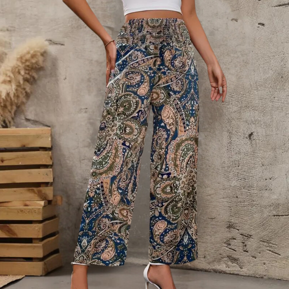 Reina - Zomerse Boho Wijde Damesbroek met Schuine Zakken