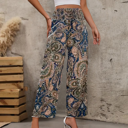 Reina - Zomerse Boho Wijde Damesbroek met Schuine Zakken