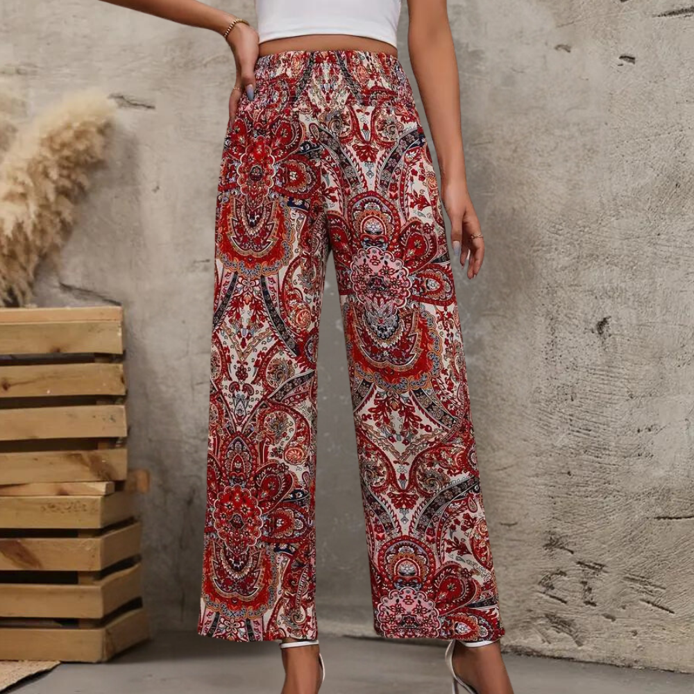 Reina - Zomerse Boho Wijde Damesbroek met Schuine Zakken
